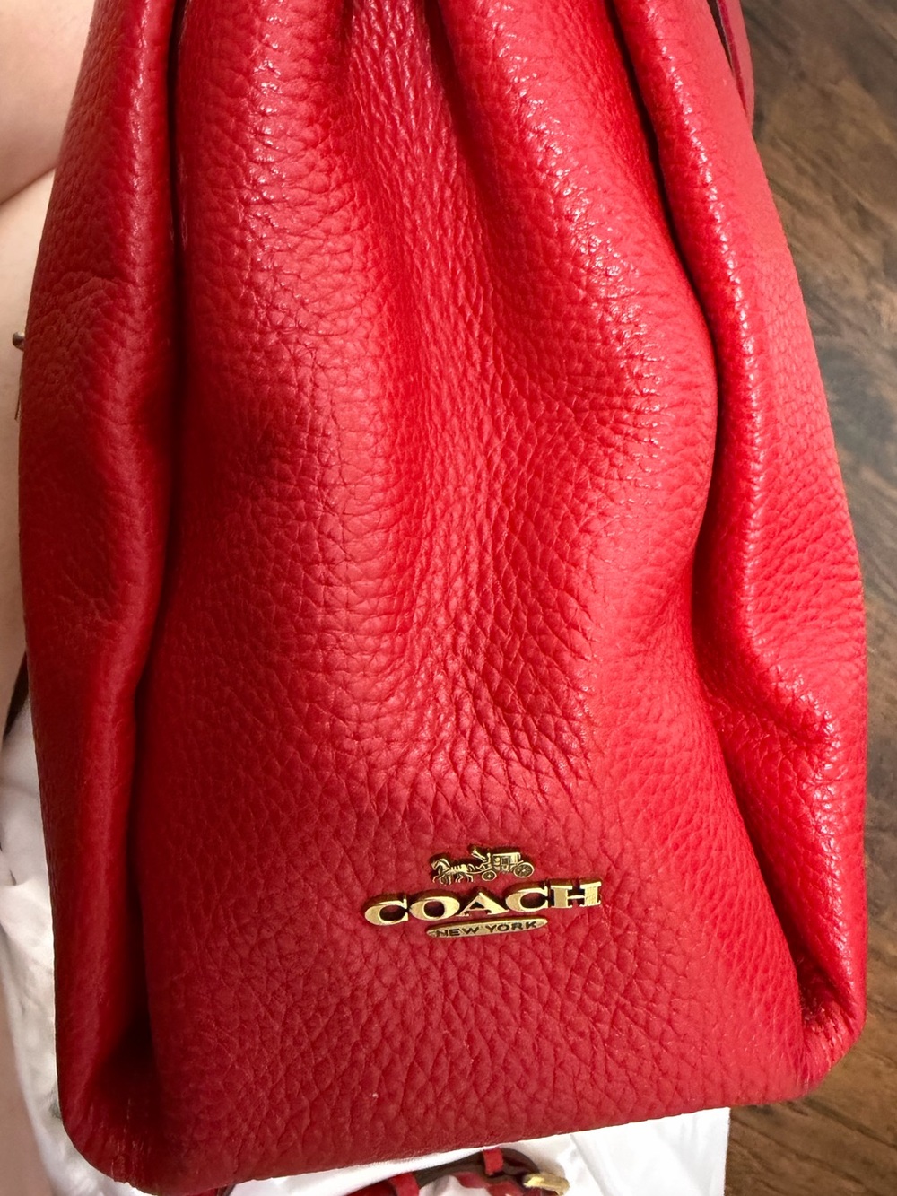 Coach Red Pebble Leather Shoulder Bag with Gold Logo